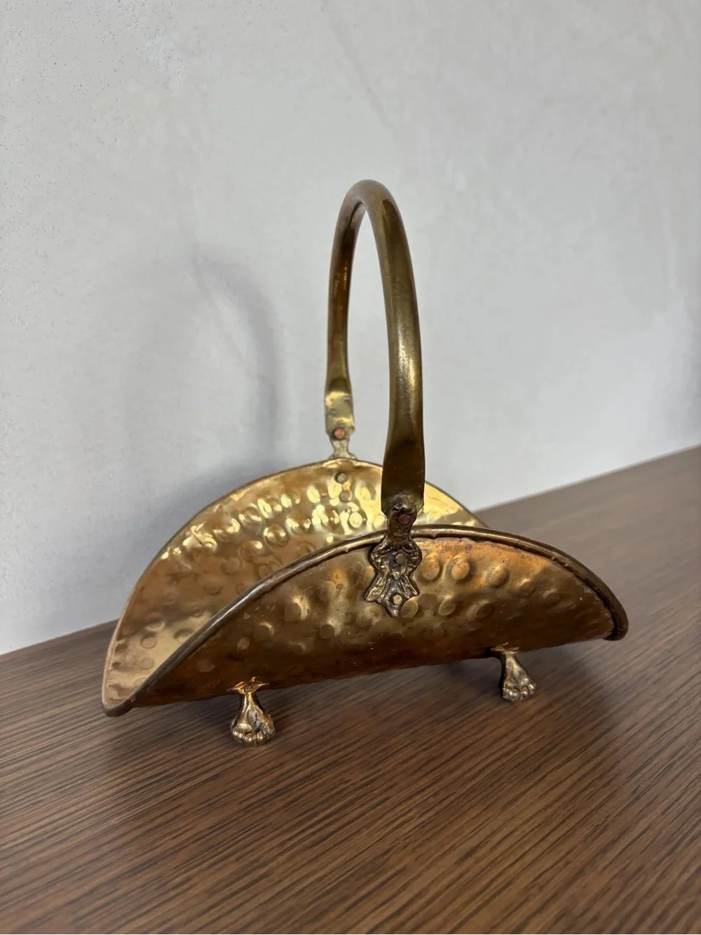 Vintage Hammered Brass Log Basket Decor